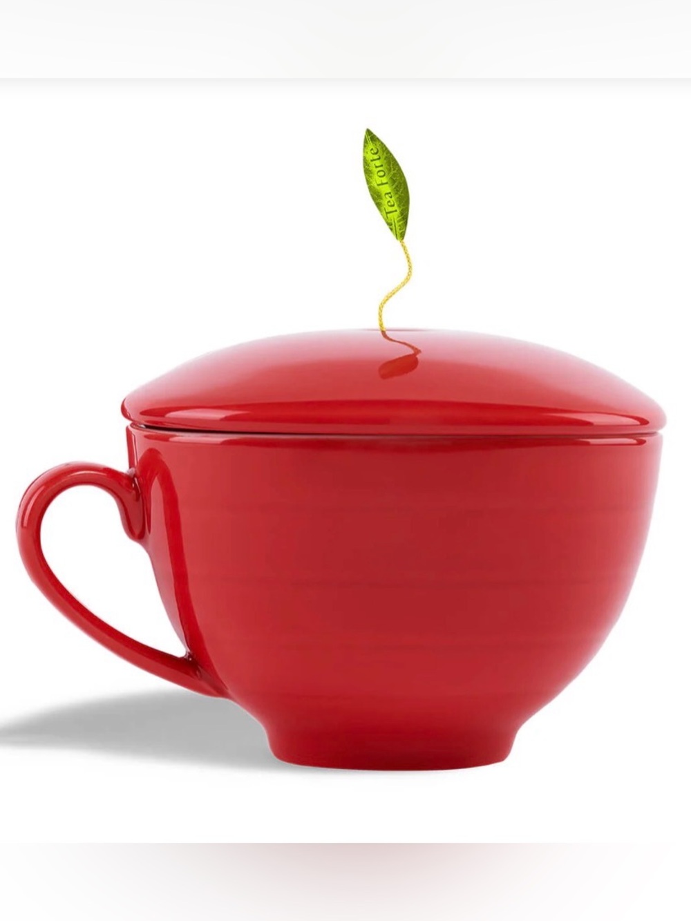 Tea Forté 8oz Ruby Red Porcelain Teacup Set with Lid & Tea Tray Modern Gift Box